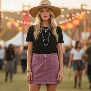 Free People Corduroy Mini Skirt Dusty Rose Pink Boho Festival Coastal Cowgirl 0